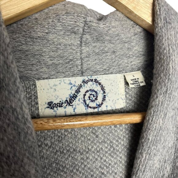 Rosie Neira L Tree Applique 100% Wool Cardigan Sweater Gray Lagenlook Art To Wea - Picture 7 of 8